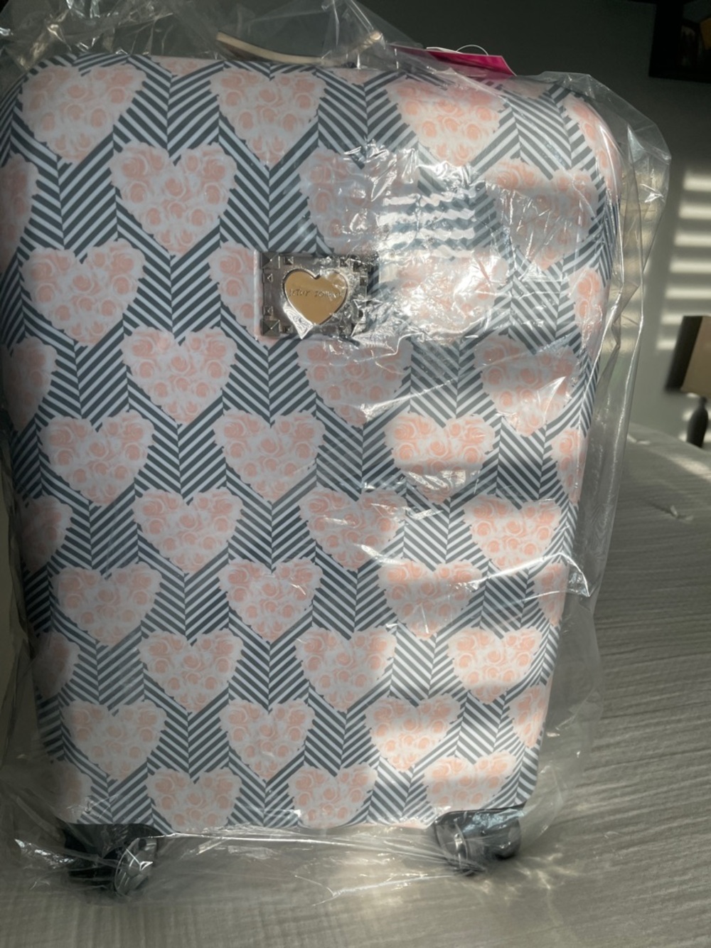 NWT BETSEY JOHNSON CHEVRON 20” Carry-On Luggage in Pink and Gray